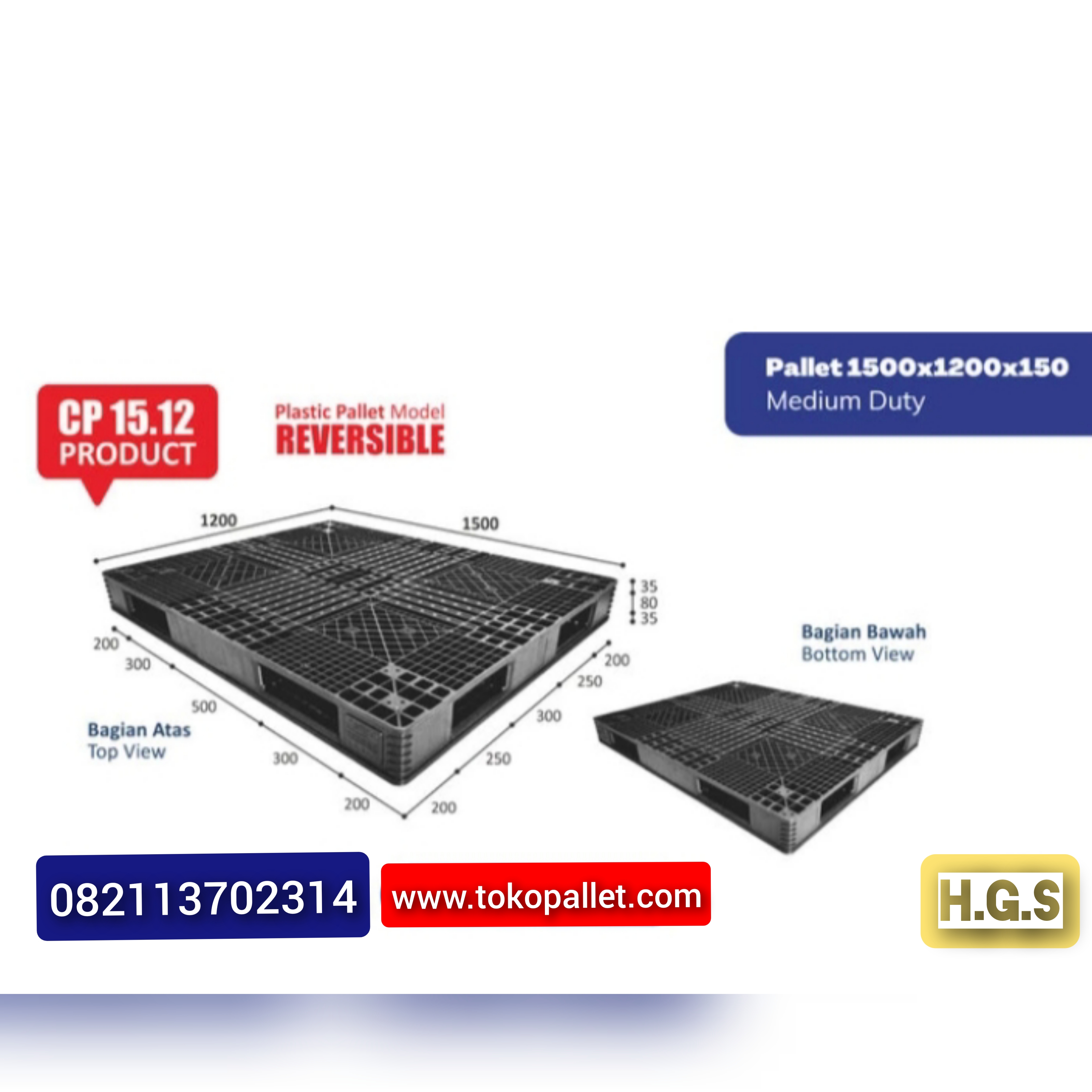 Pallet Plastik 150x120x15 cm Hitam